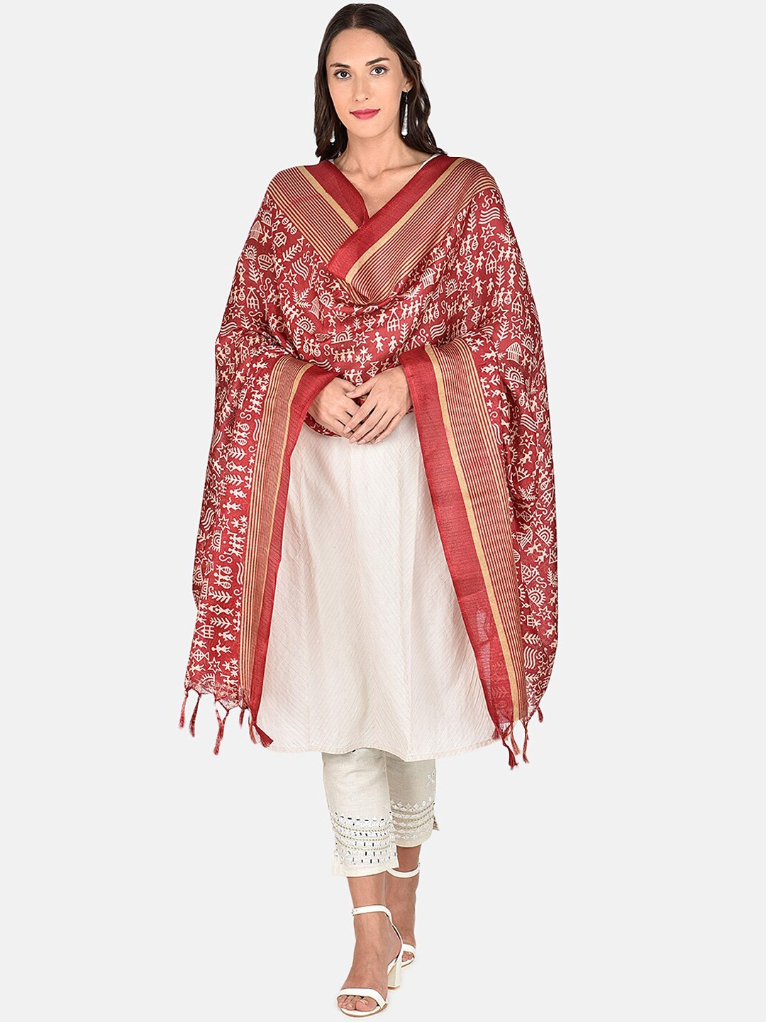 

Dupatta Bazaar Maroon & White Printed Dupatta