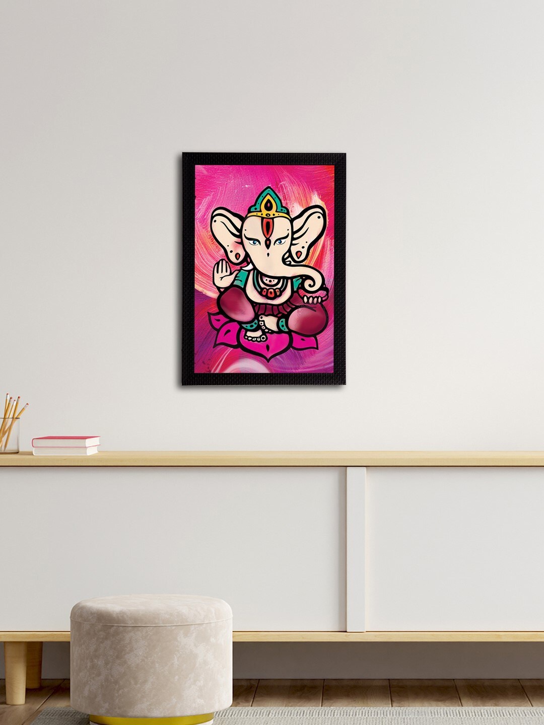 eCraftIndia Pink & Purple Lord Ganesha Satin Matt Textured UV Wall Art