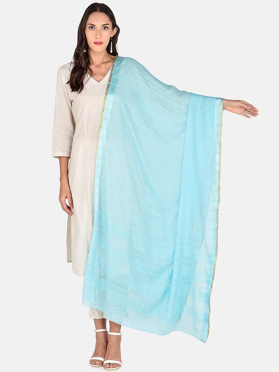 

Dupatta Bazaar Blue & Gold-Toned Solid Dupatta
