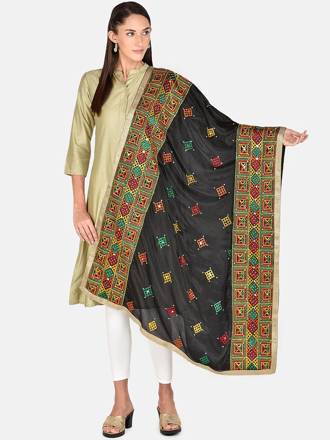 

Dupatta Bazaar Black & Red Embroidered Dupatta