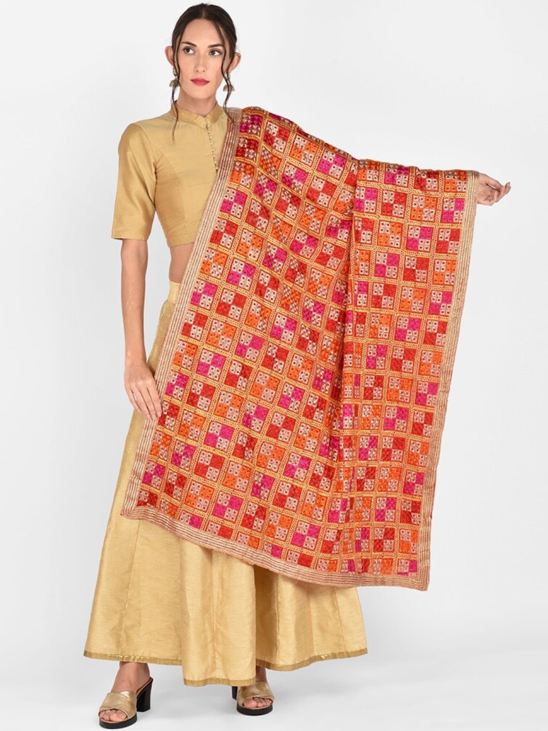 

Dupatta Bazaar Orange & Red Embroidered Dupatta