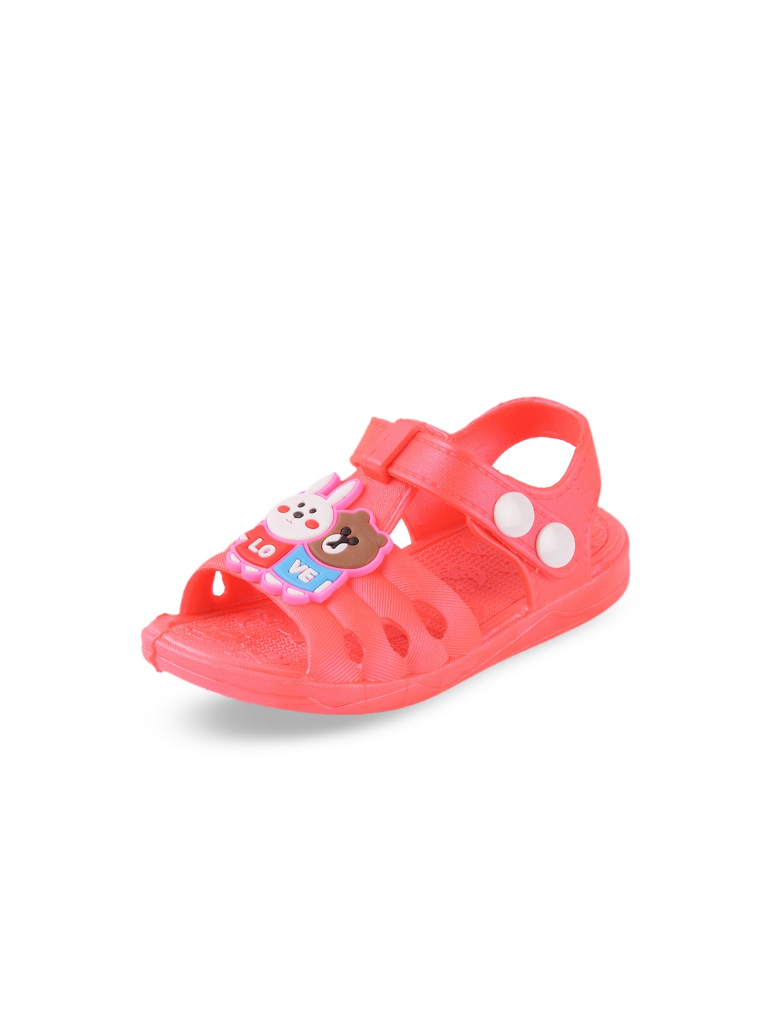

Yellow Bee Girls Coral Red Bunny and Bear Detailed Open Toe Flats