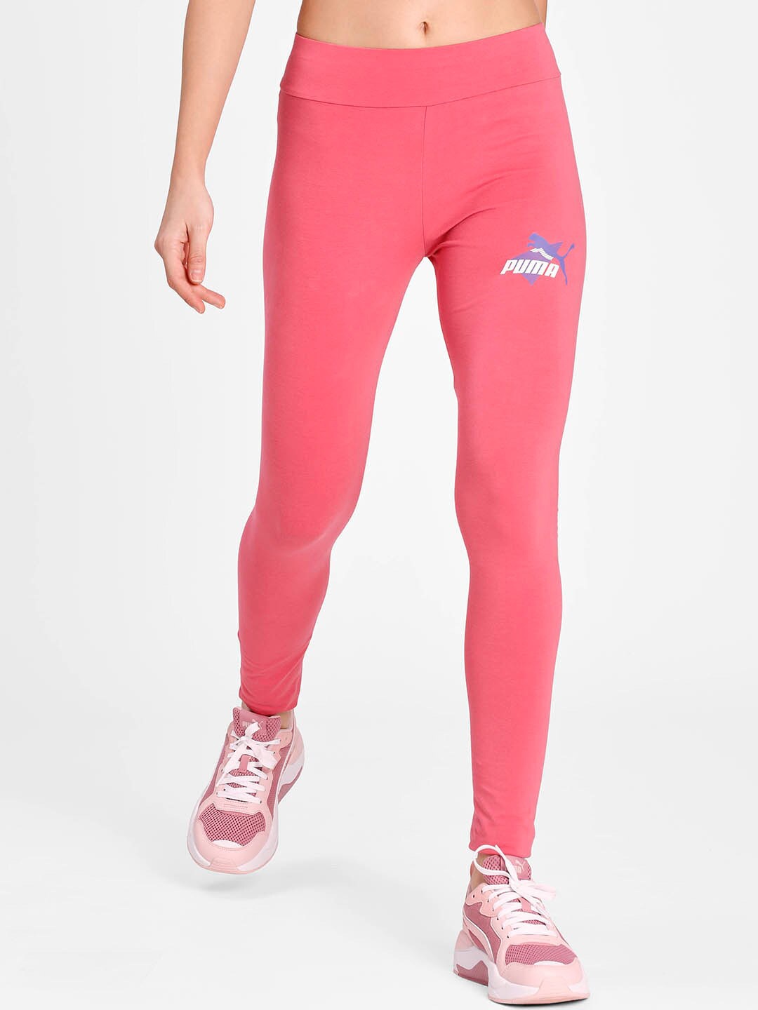 Puma Women Pink Solid Slant Graphic Tights