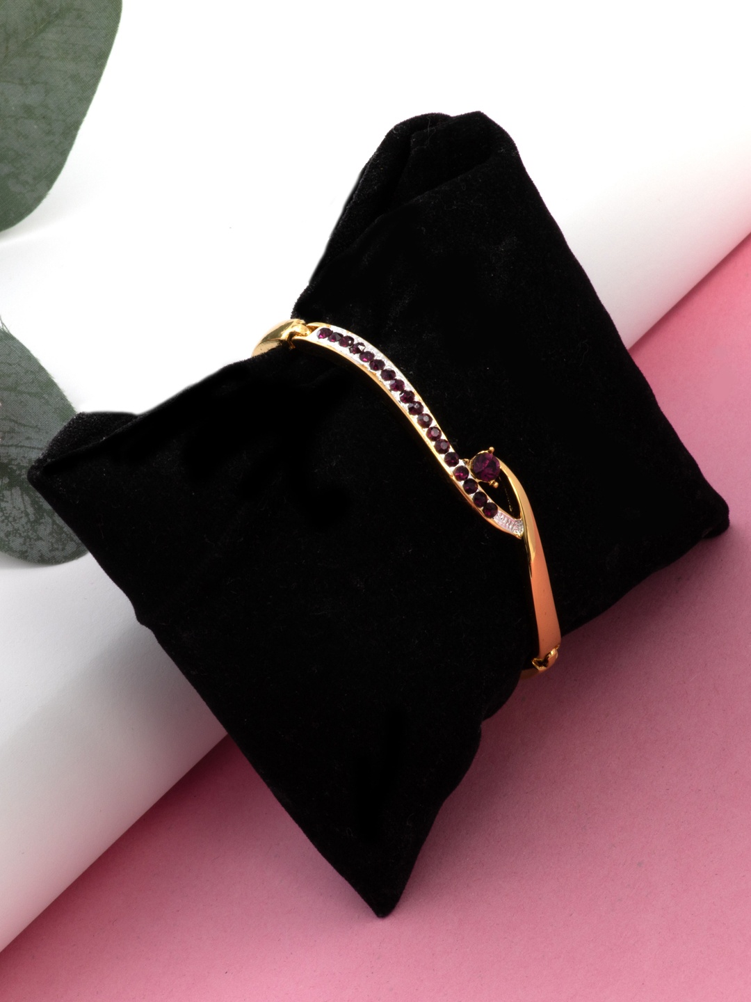 

Estele Gold-Plated Alloy CZ Studded Cuff Bracelet