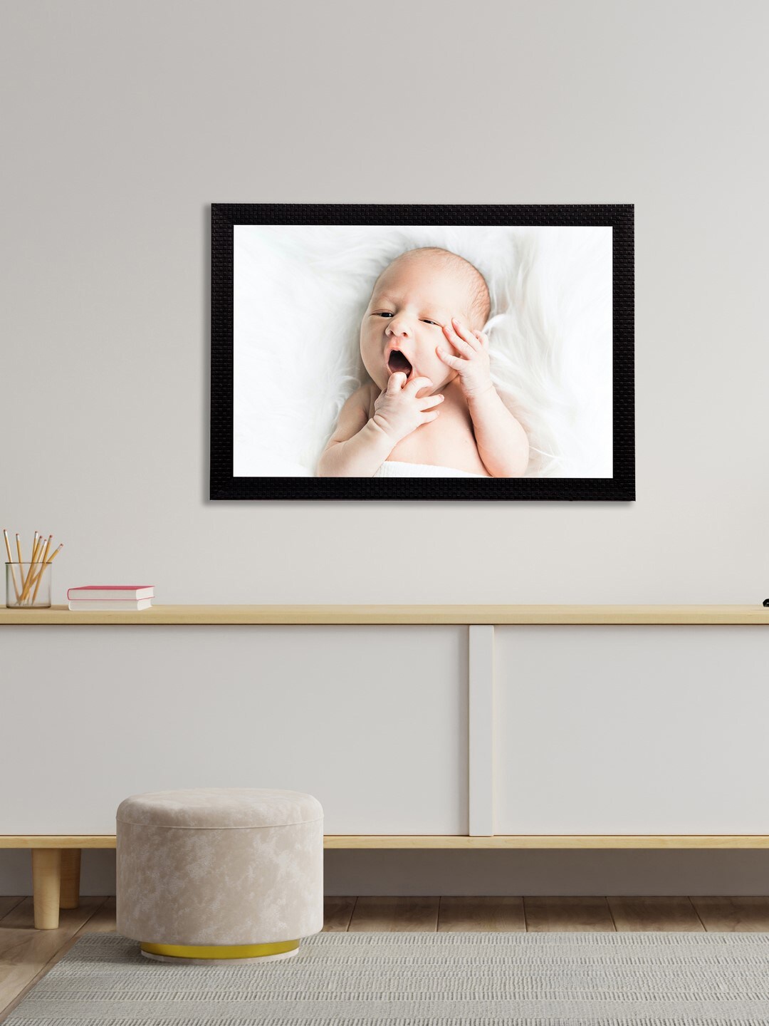 

eCraftIndia White & Nude-Coloured Cute Baby Satin Matt Textured UV Wall Art