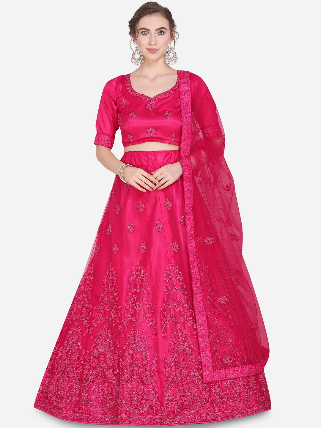 

Mitera Pink Semi-Stitched Lehenga & Blouse with Dupatta