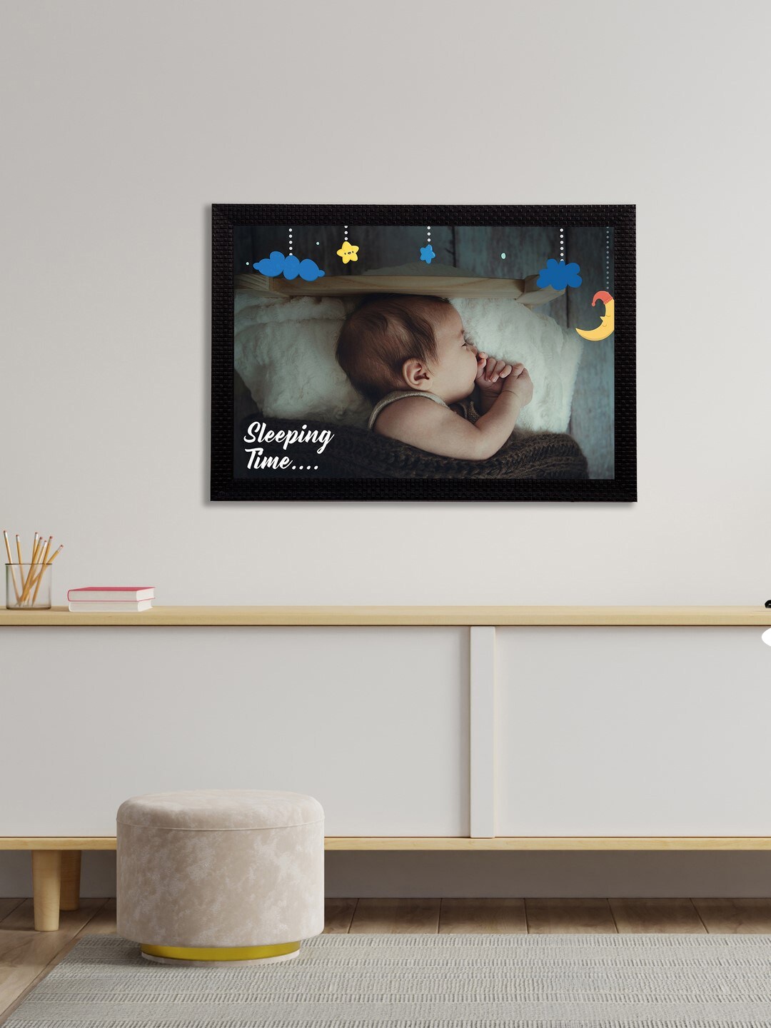 

eCraftIndia Multicoloured Cute Sleeping Baby Satin Matt Textured UV Wall Art, Multi