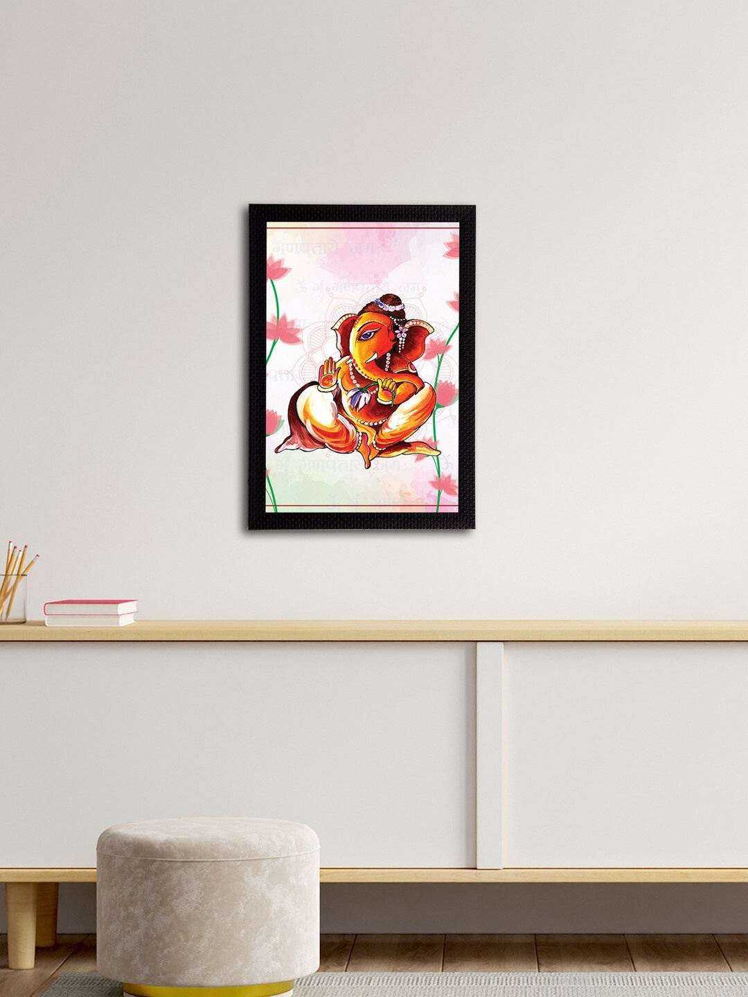 eCraftIndia Pink & Orange Lord Ganesha Satin Matt Textured UV Wall Art