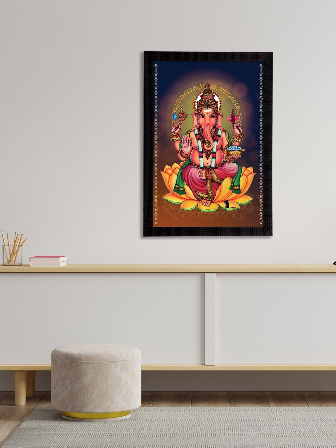 

eCraftIndia Blue & Yellow Lord Ganesha Satin Matt Texture UV Wall Art