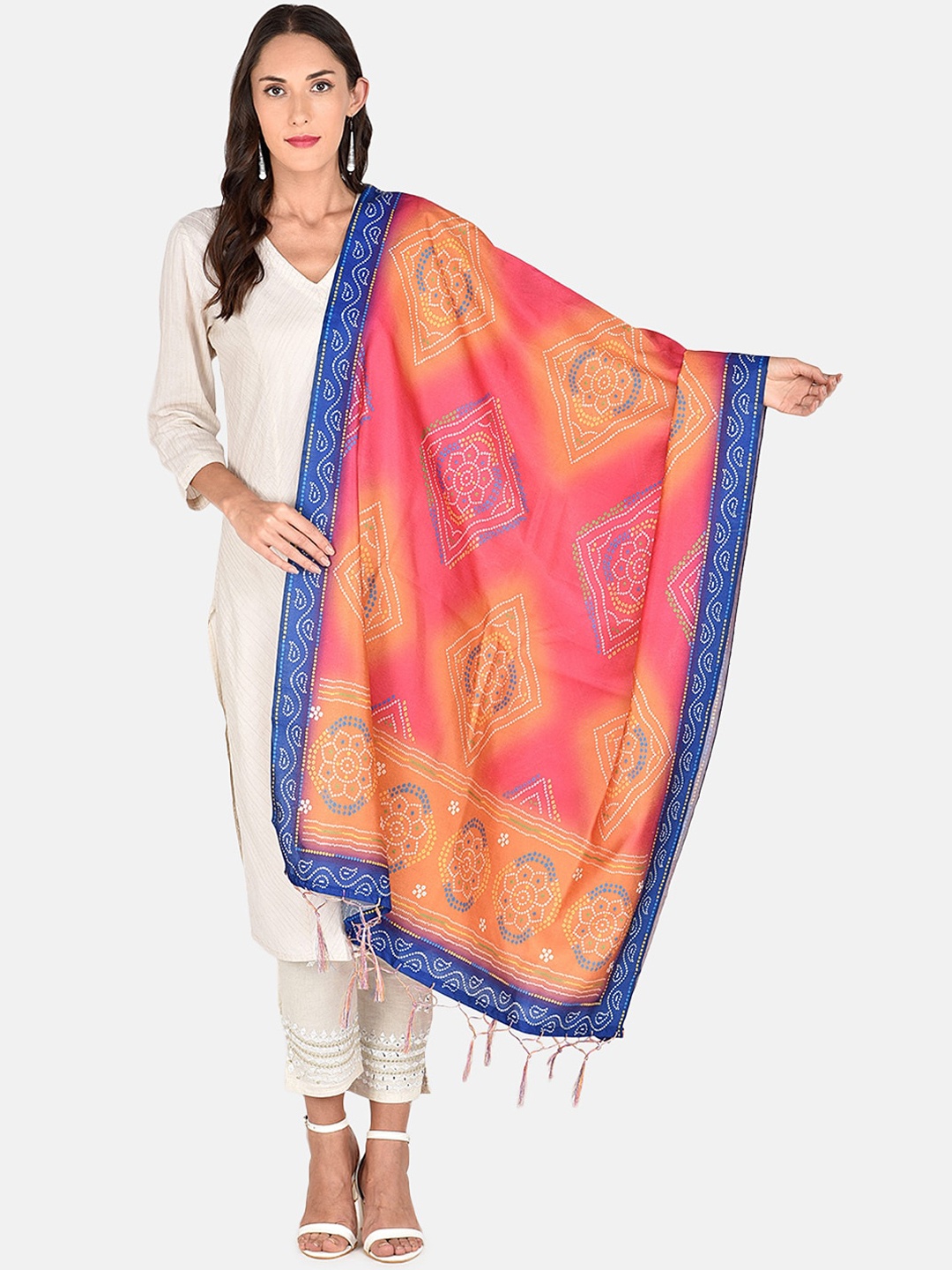 

Dupatta Bazaar Peach & Blue Printed Dupatta
