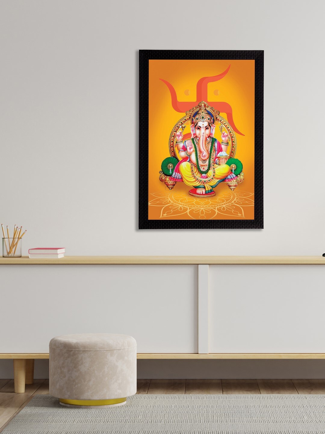 

eCraftIndia Yellow & Orange Lord Ganesha Satin Matt Texture UV Wall Art