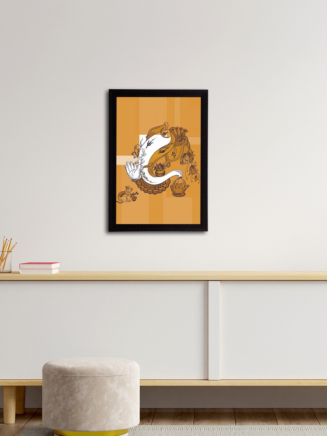 

eCraftIndia Brown & White Lord Ganesha Satin Matt Textured UV Wall Art