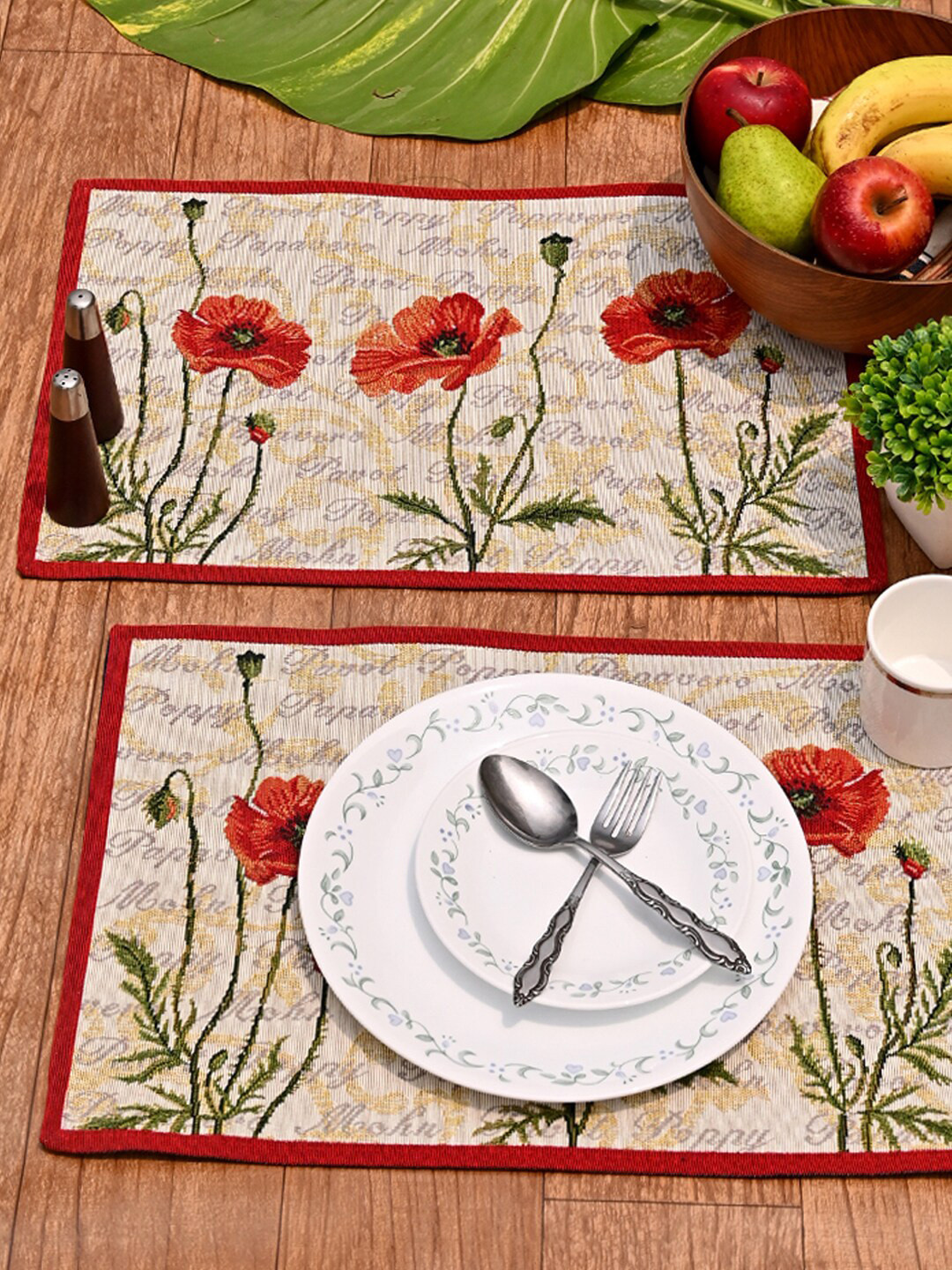 

AVI Living 4 Pcs White & Red Floral Printed Table Placemats