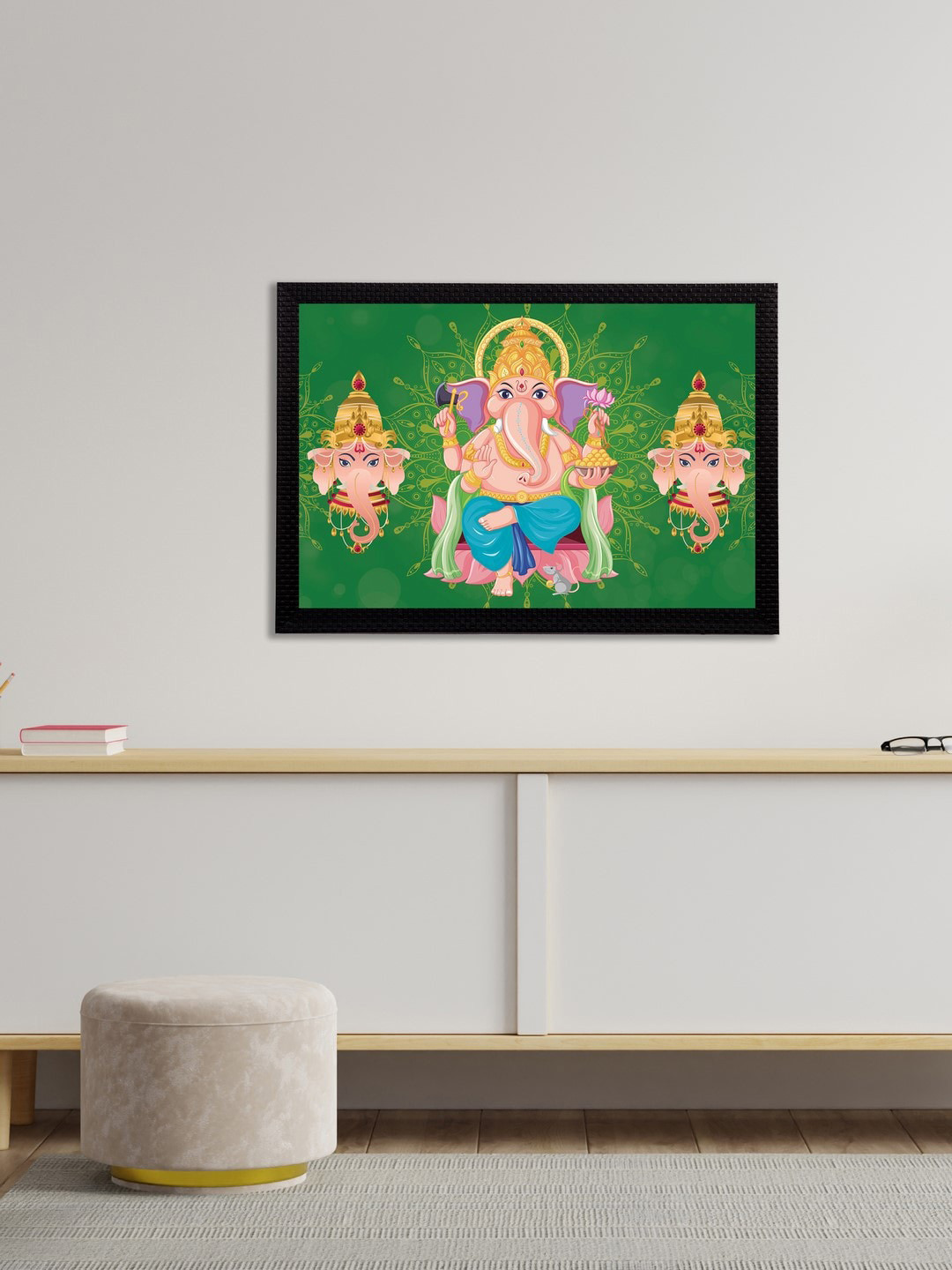 

eCraftIndia Green & Blue Lord Ganesha Satin Matt Textured UV Wall Art