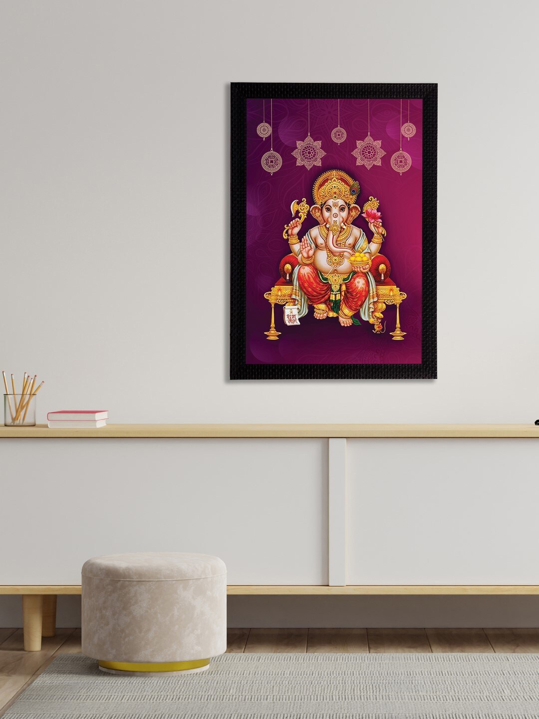 

eCraftIndia Purple & Beige Lord Ganesha Satin Matt Textured UV Wall Art