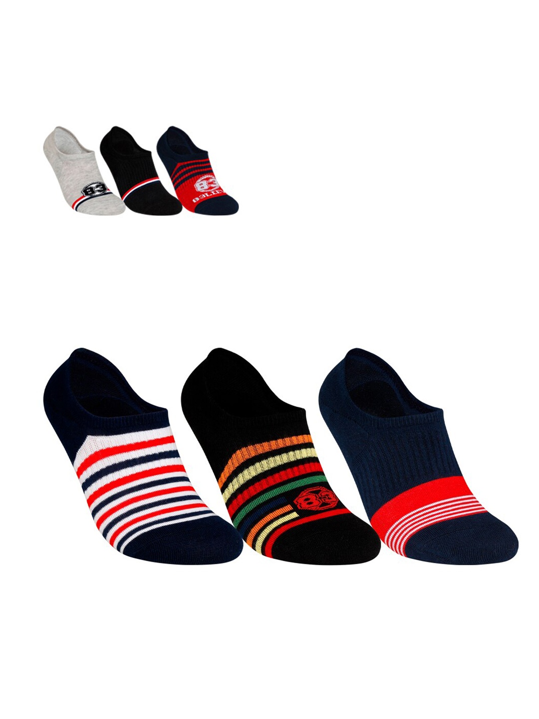 

Supersox Unisex Pack of 6 Multicoloured Patterned Shoeliners, Navy blue