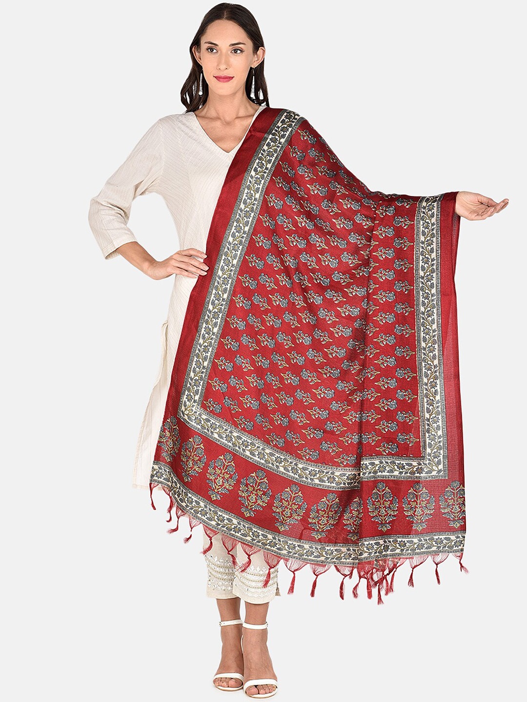 

Dupatta Bazaar Maroon & Grey Printed Dupatta