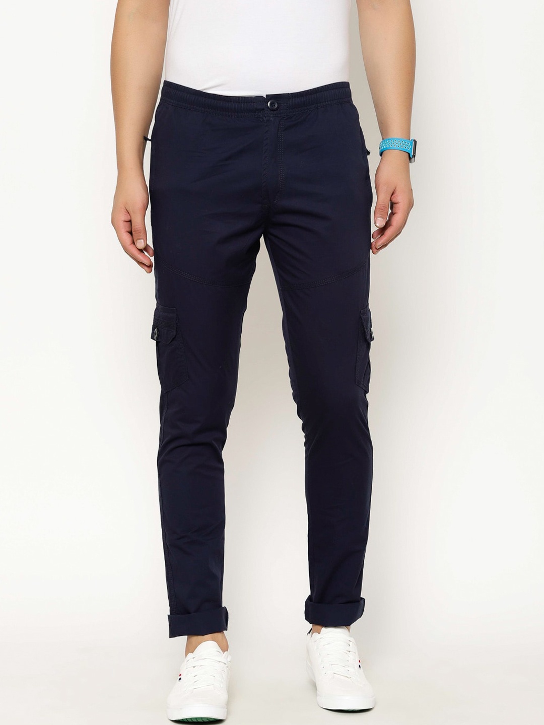 

SAPPER Men Navy Blue Slim Fit Solid Cargos