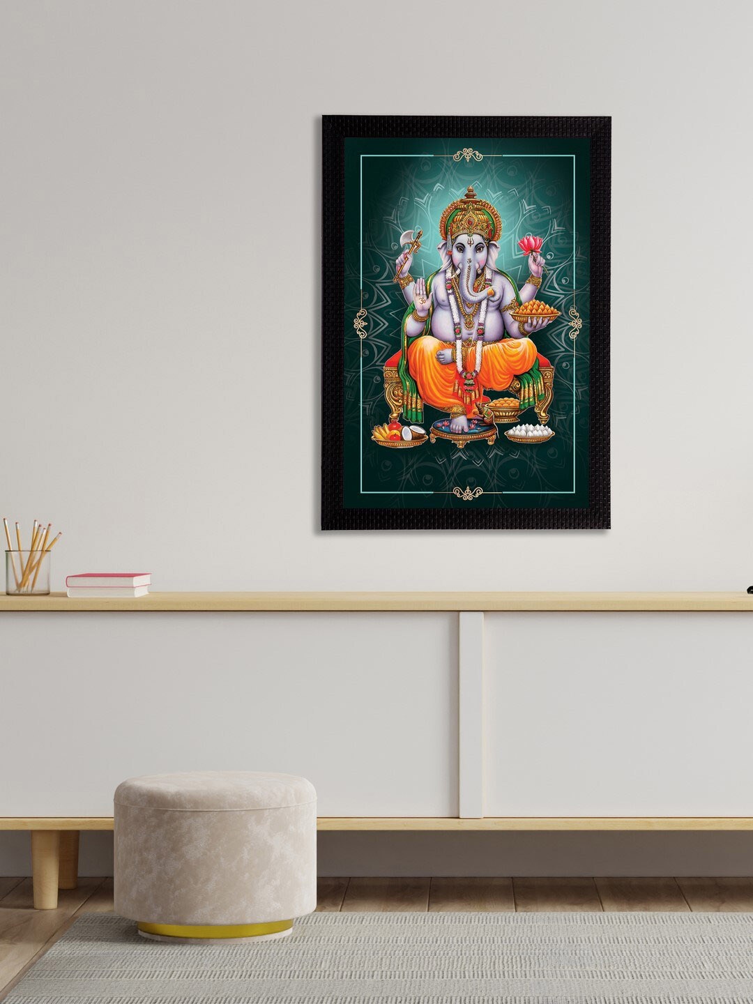 

eCraftIndia Blue & Orange Lord Ganesha Satin Matt Textured UV Wall Art