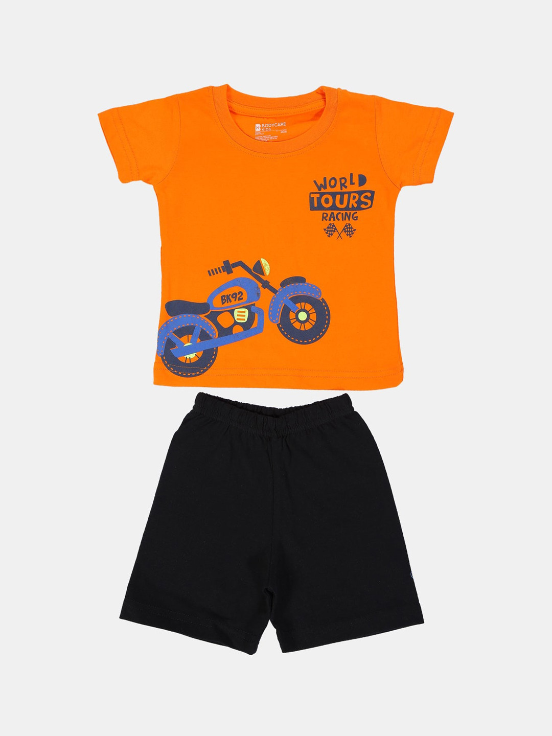 

Bodycare First Boys Orange & Black Printed T-shirt with Shorts