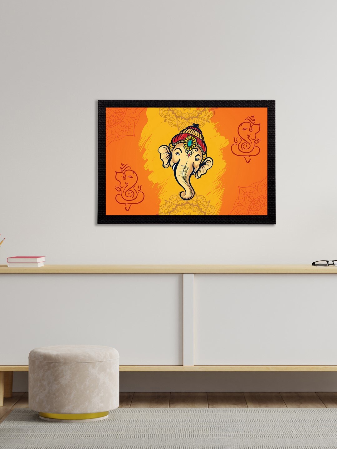 eCraftIndia Orange & Yellow Satin Matt Texture Lord Ganesha UV Wall Art