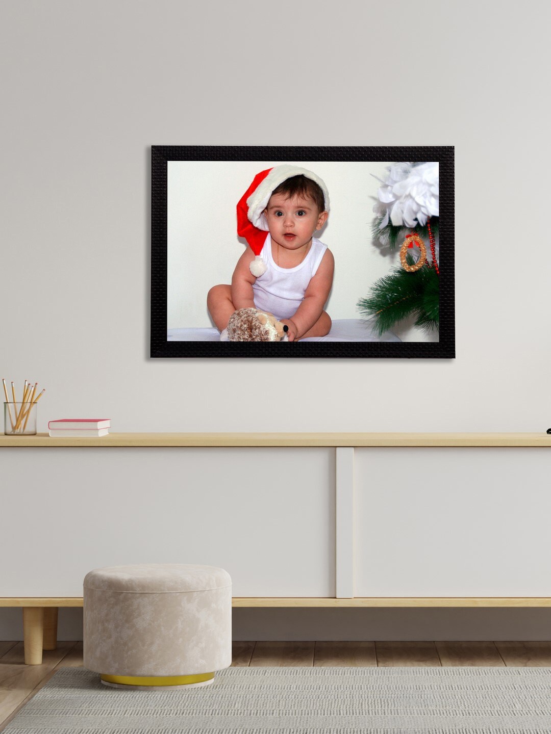eCraftIndia Black & White Cute Baby Satin Matt Texture Portrait UV Wall Art