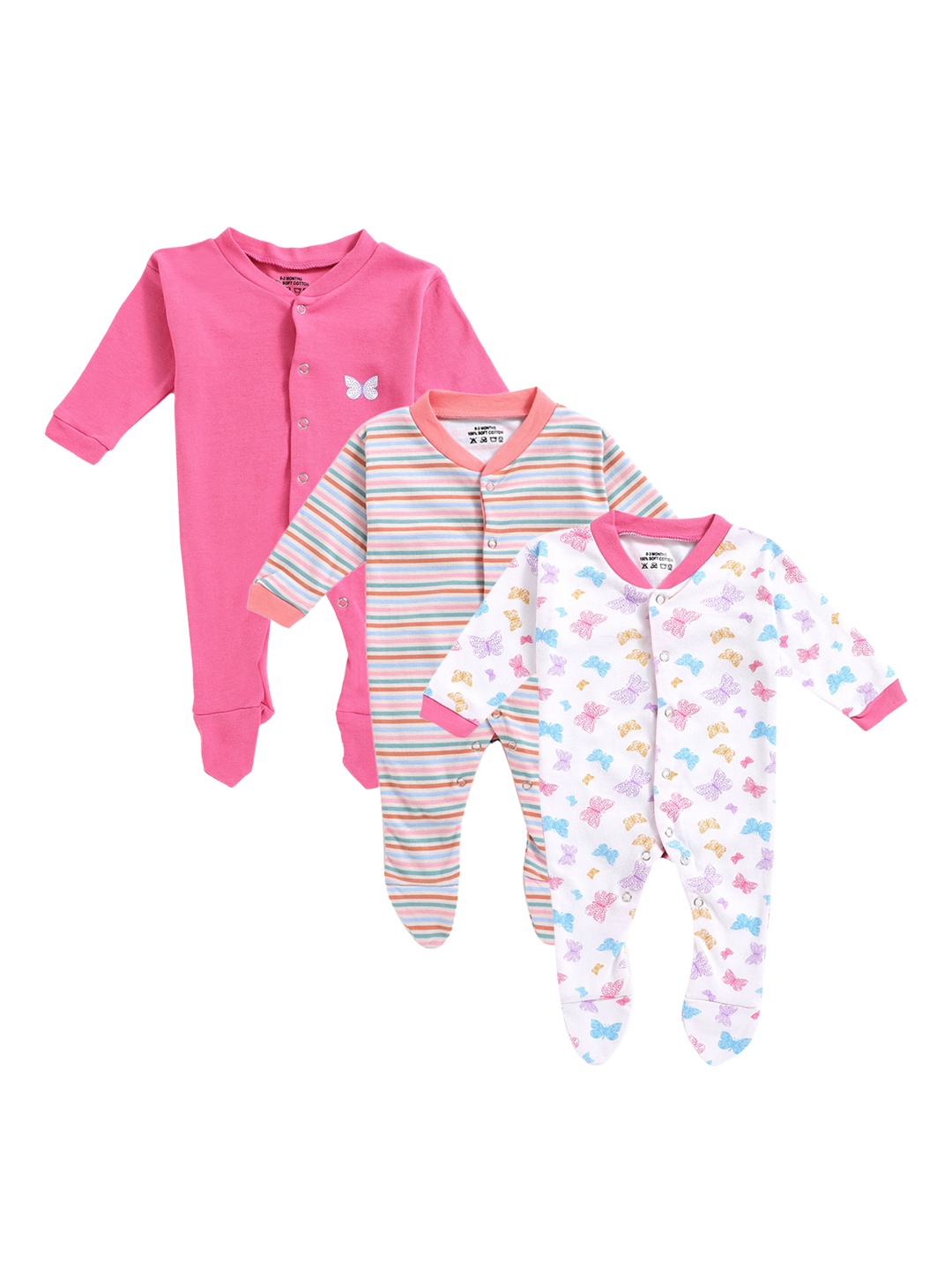 

YK Infants Pack Of 3 Pink & White Sleepsuits