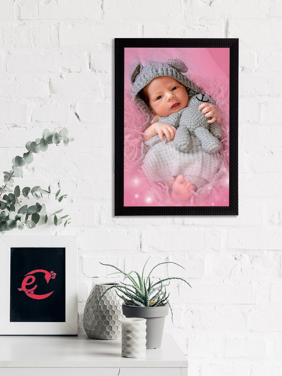 

eCraftIndia Pink & Grey Cute Baby Satin Matt Textured UV Wall Art