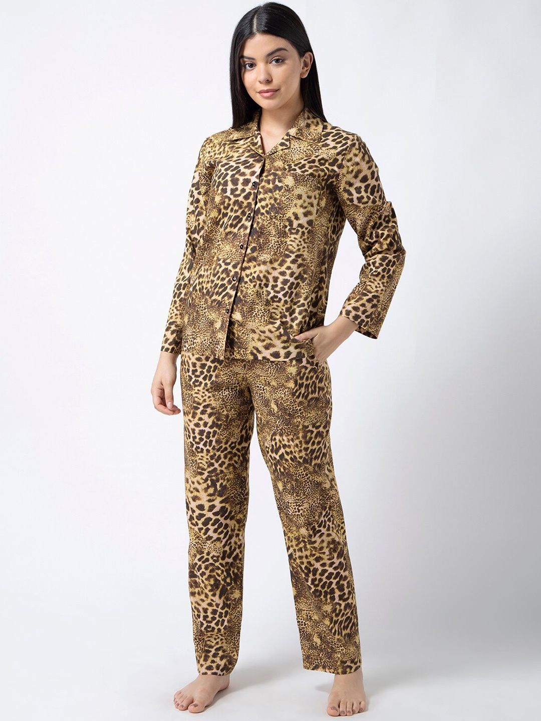 

ADORENITE Women Brown Printed Night suit