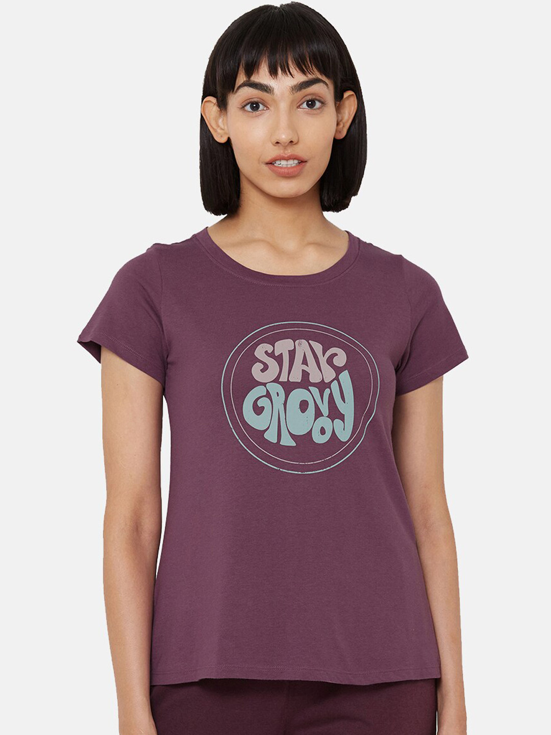 

Soie Women Purple & Blue Printed Lounge T-shirt