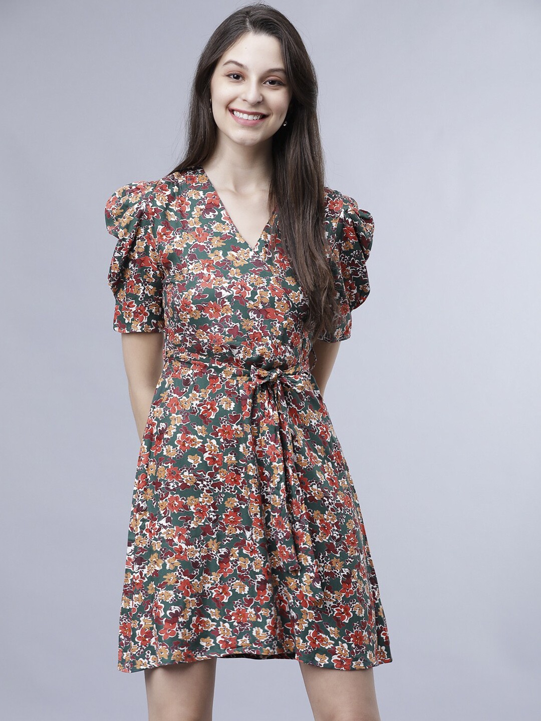 

Tokyo Talkies Women Green Printed Wrap Dress