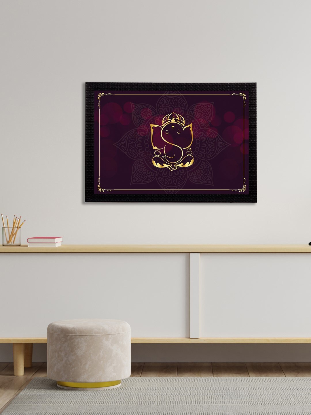 

eCraftIndia Purple & Gold-Toned Lord Ganesha Satin Matt Textured UV Wall Art