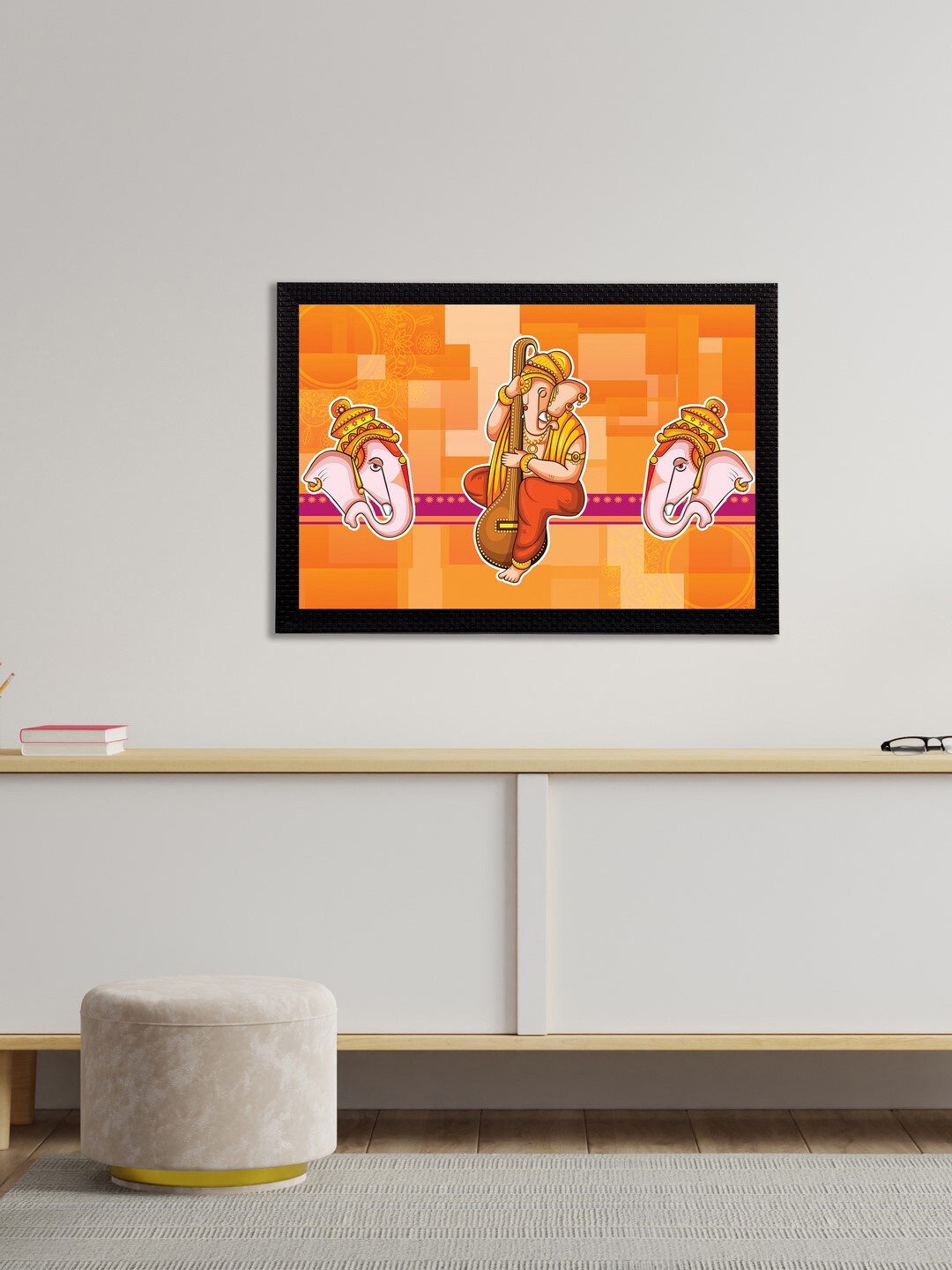 eCraftIndia Orange & Pink Lord Ganesha Satin Matt Texture UV Wall Art