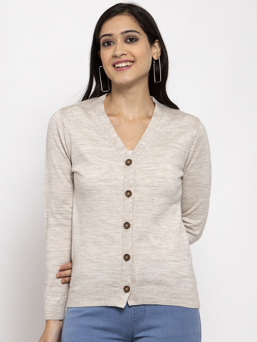 

Kalt Women Beige Solid Front-Open Sweater