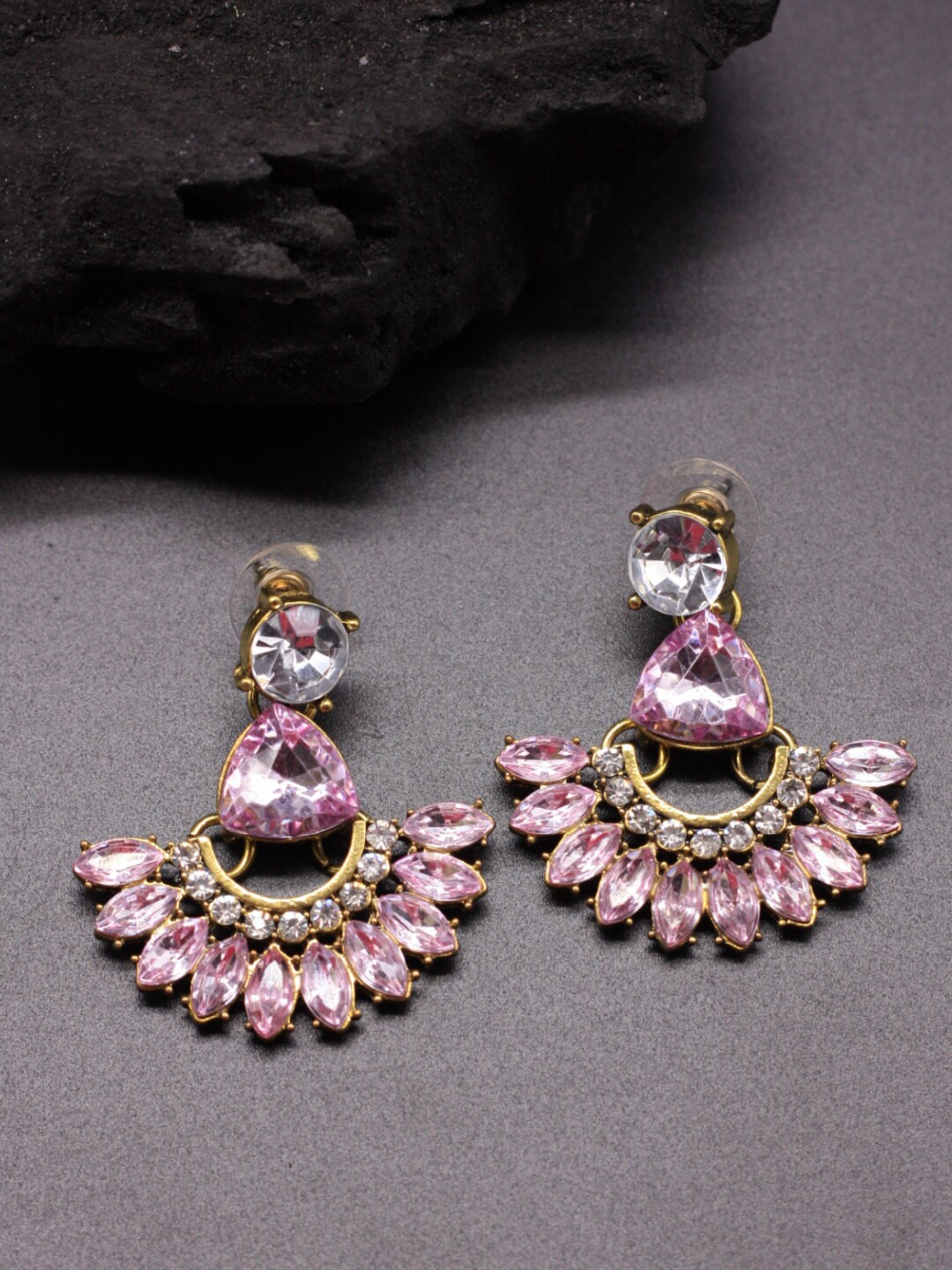ChicMela Gold-Plated Pink Floral Drop Earrings