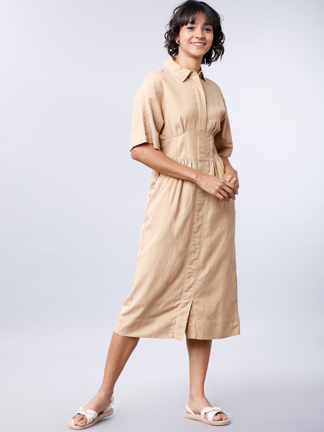 

Tokyo Talkies Women Khaki Brown Solid Shirt Dress