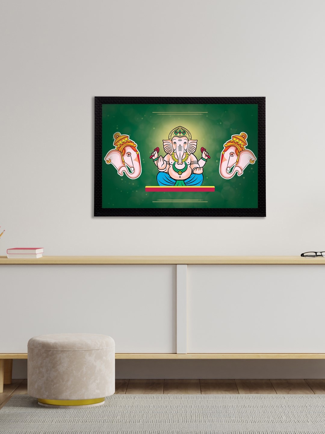 

eCraftIndia Pink & Green Lord Ganesha Satin Matt Texture UV Wall Art