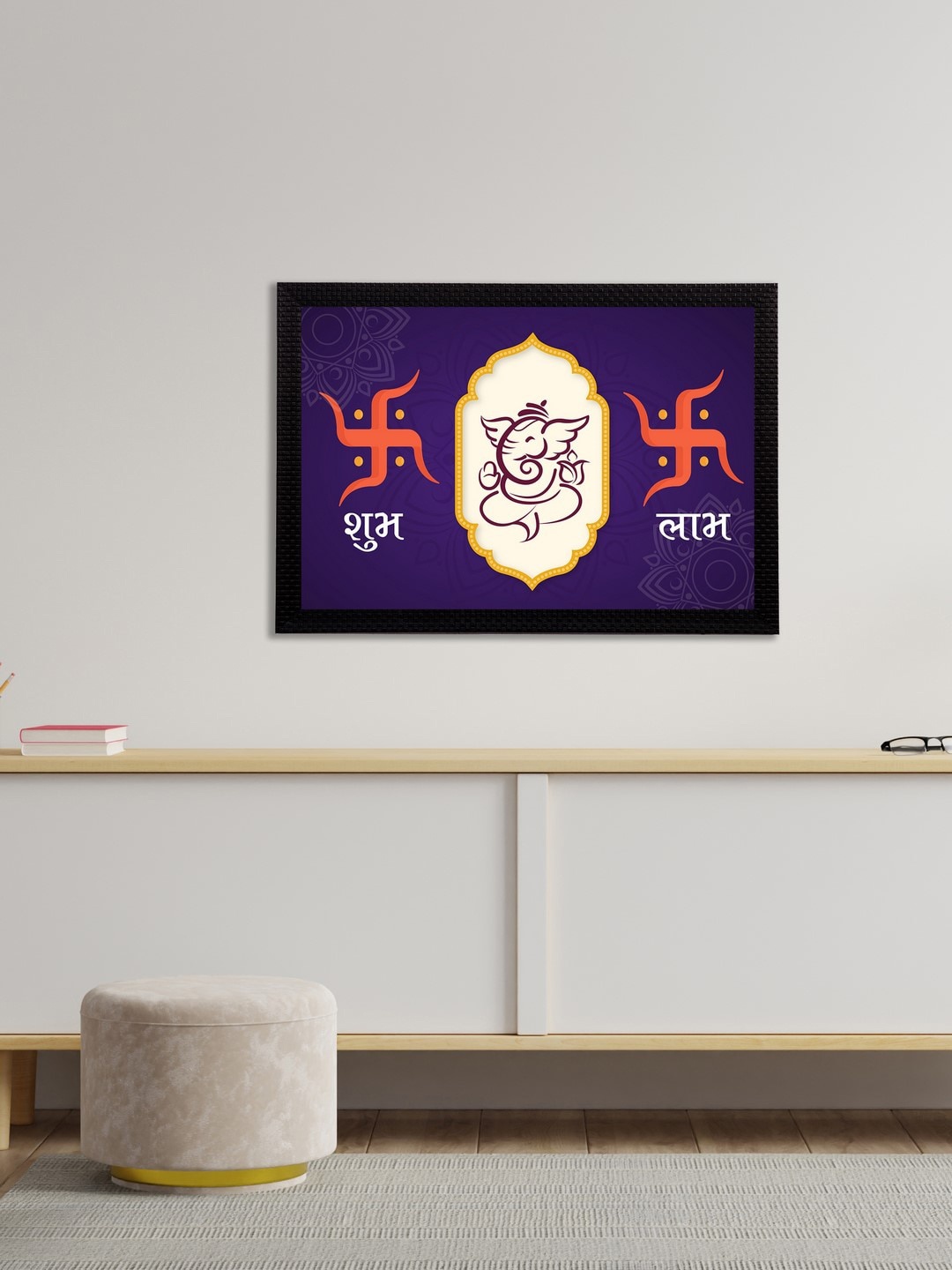 eCraftIndia Purple & White Om Ganesha Satin Matt Texture UV Wall Art