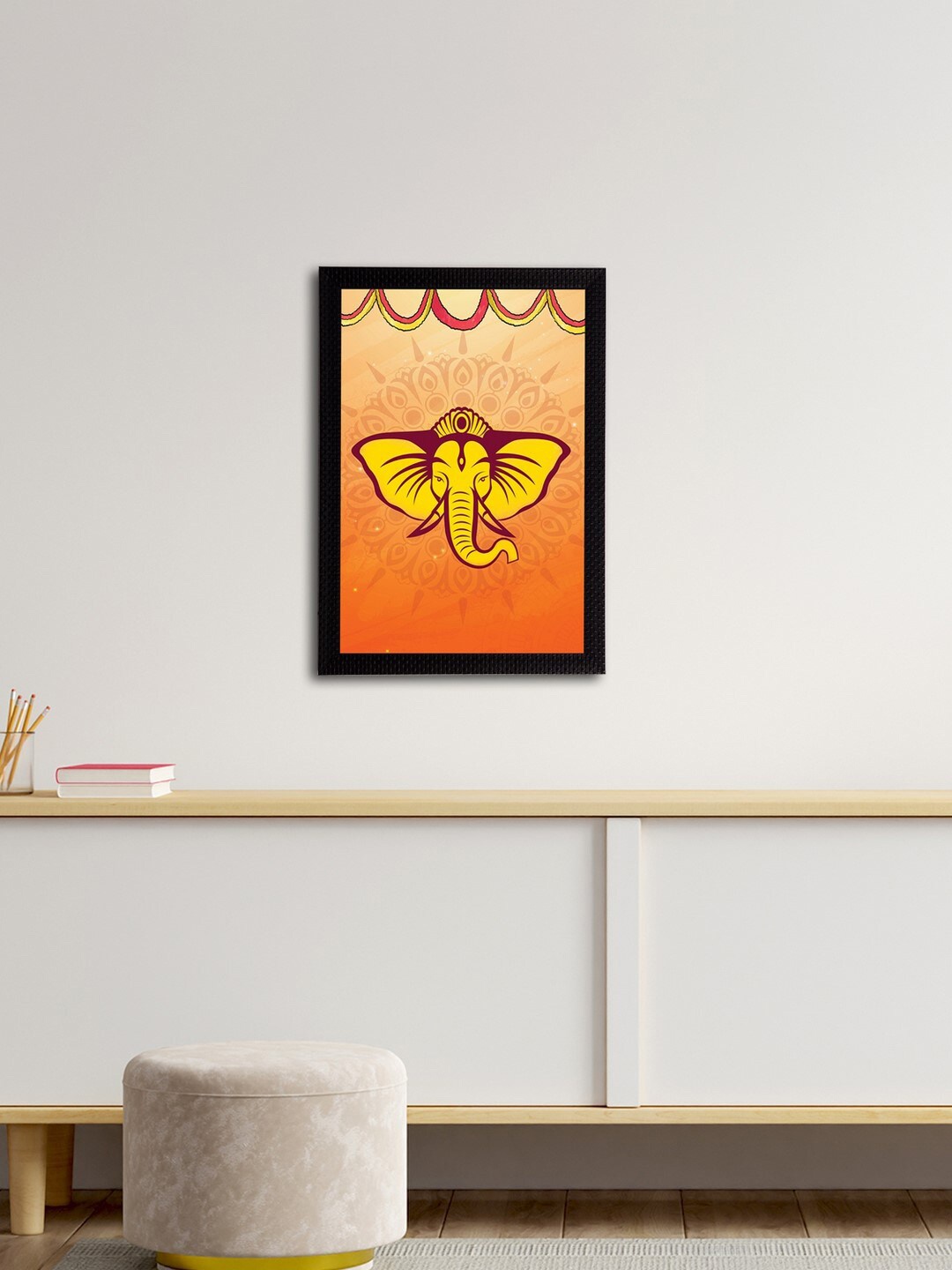 

eCraftIndia Orange & Yellow Lord Ganesha Satin Matt Textured UV Wall Art