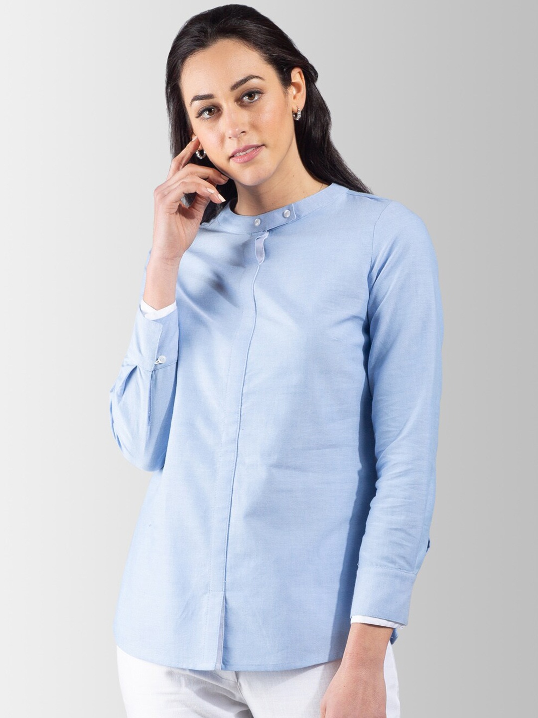

FableStreet Women Blue Solid Pure Cotton Top