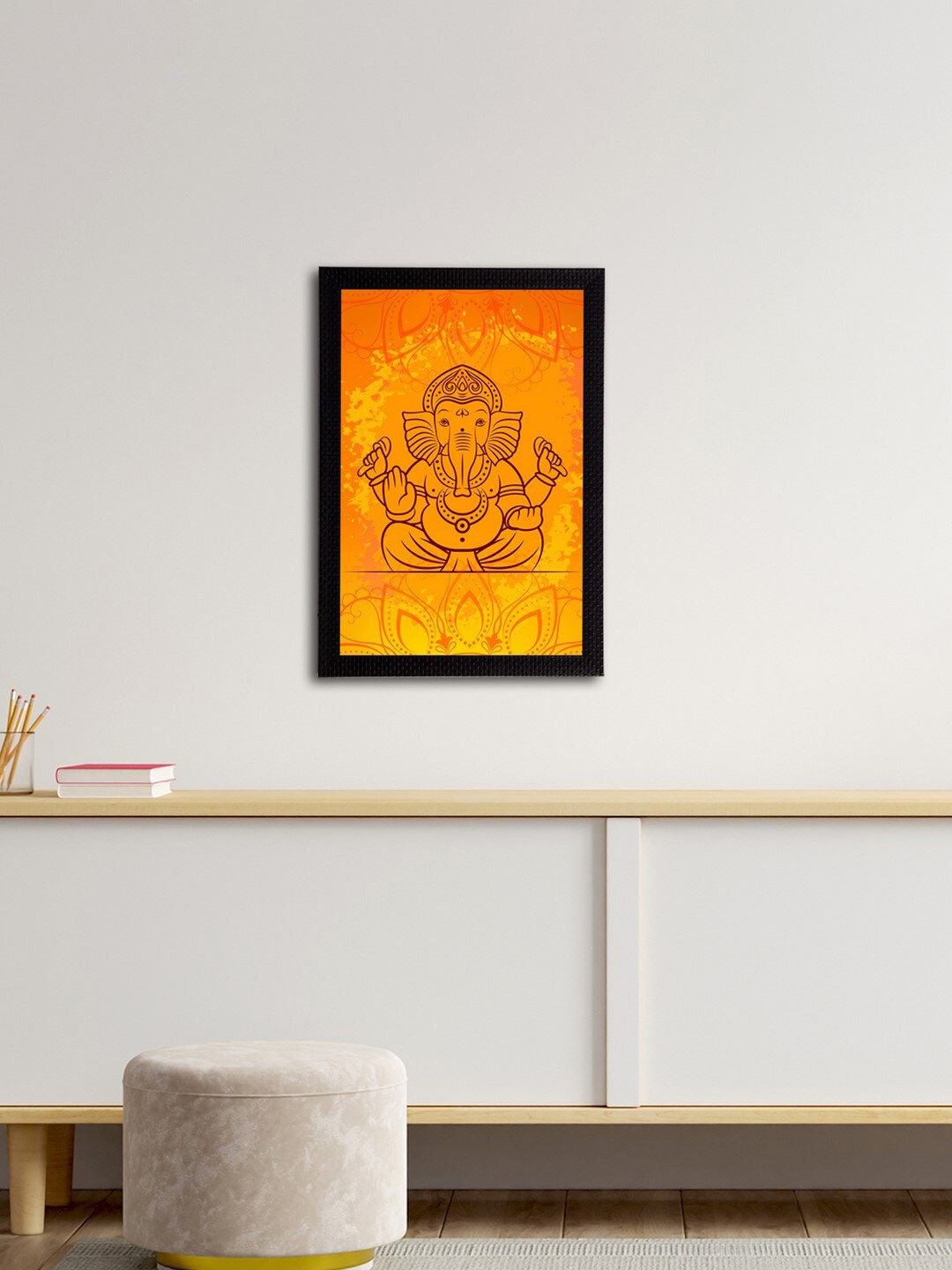 

eCraftIndia Mustard Yellow & Orange Lord Ganesha Satin Matt Textured UV Wall Art