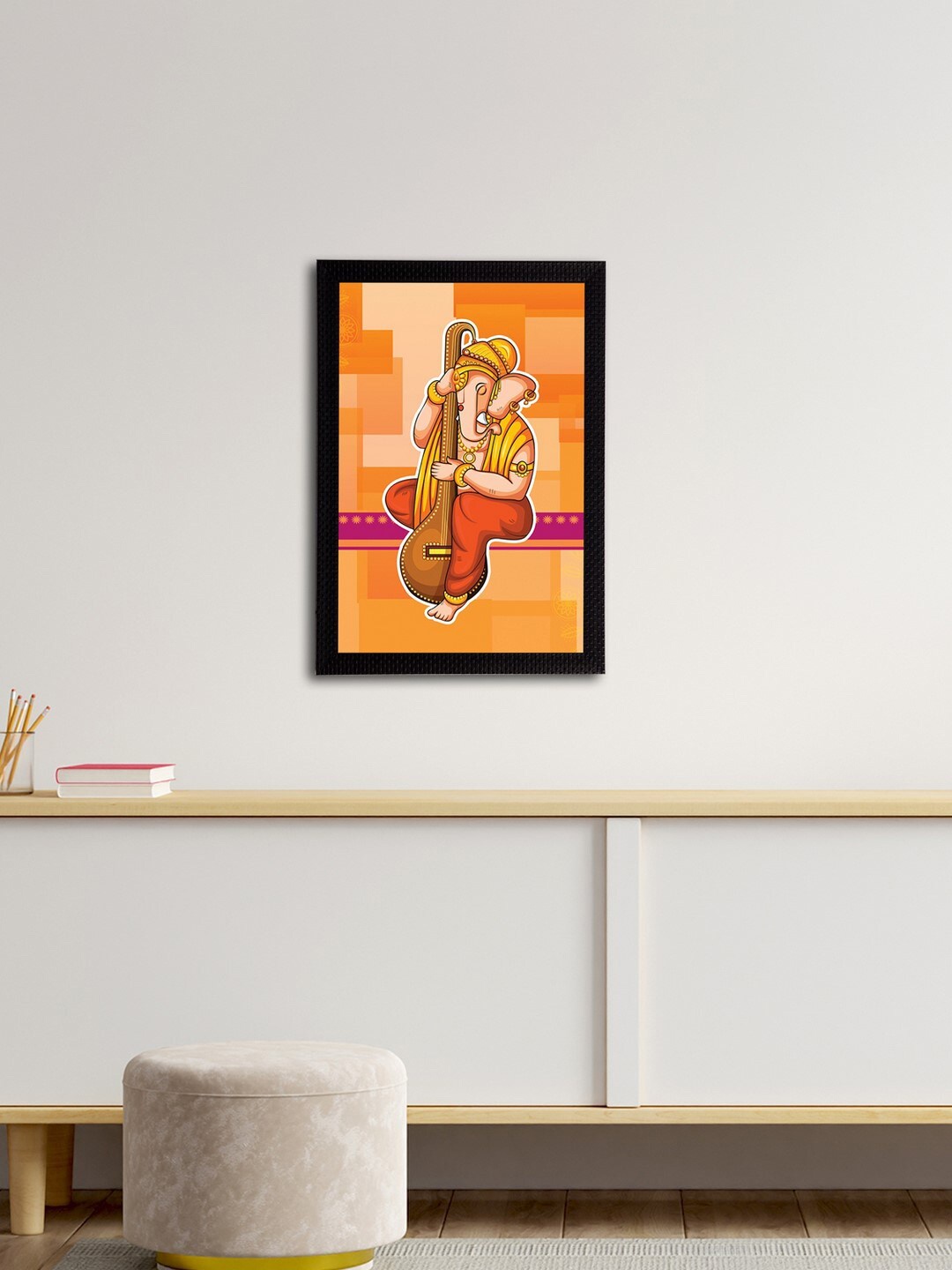 

eCraftIndia Orange & Gold-Toned Lord Ganesha Satin Matt Textured UV Wall Art