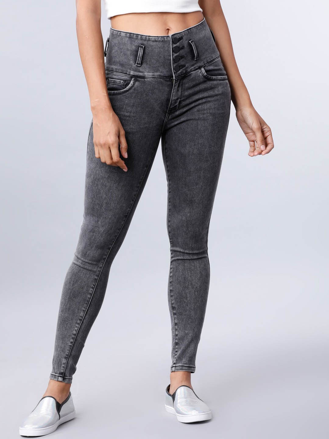 

Tokyo Talkies Women Grey Slim Fit High-Rise Clean Look Stretchable Jeans