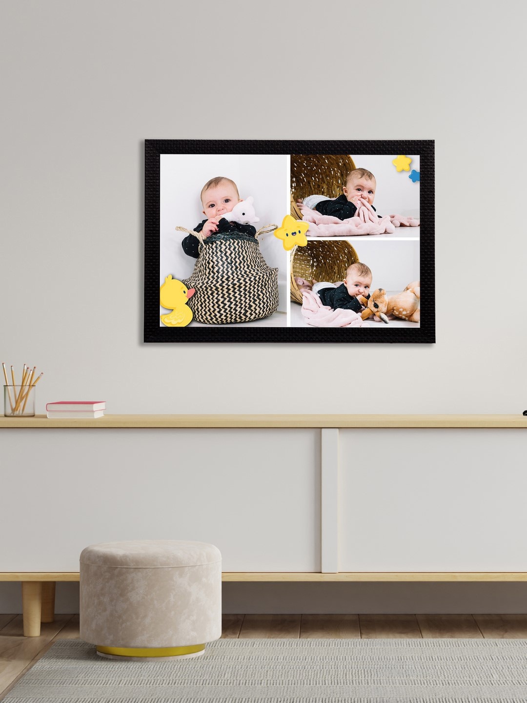 

eCraftIndia Black & White Satin Matt Texture Baby Portrait UV Wall Art