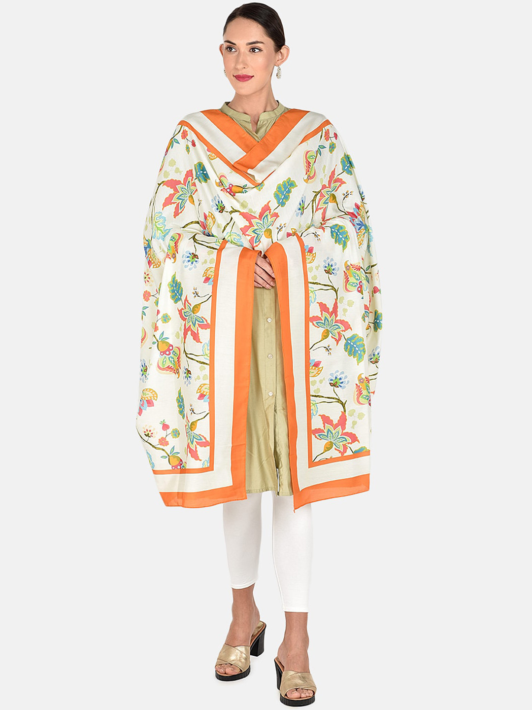 

Dupatta Bazaar Off-White & Orange Printed Dupatta