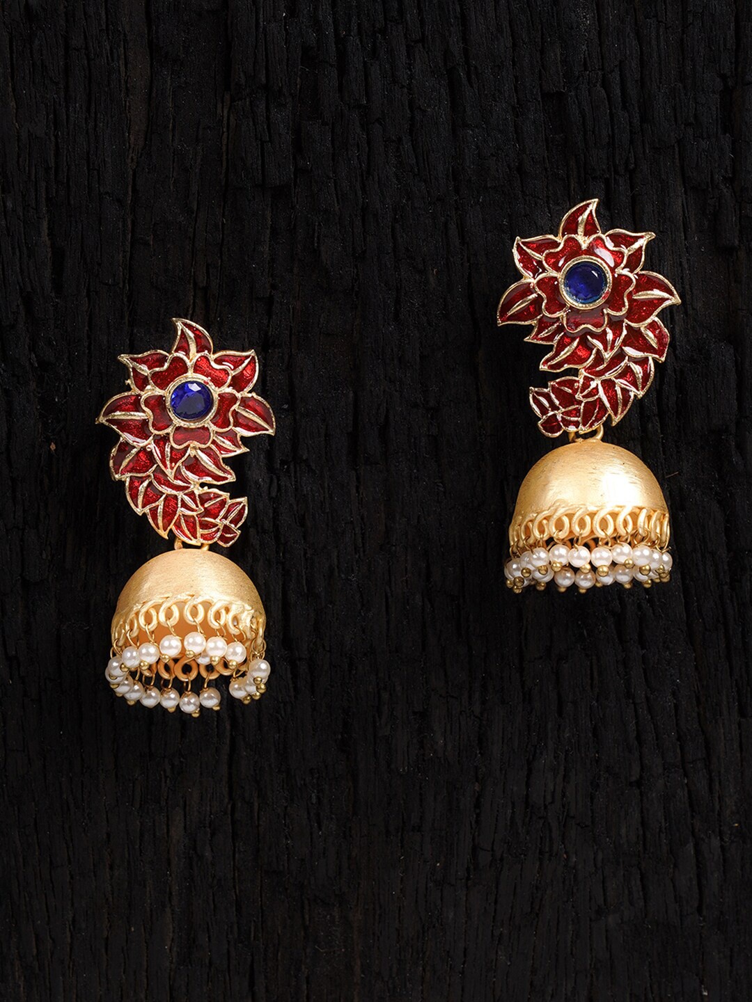 Shoshaa Maroon & Gold-Plated Dome Shaped Jhumkas
