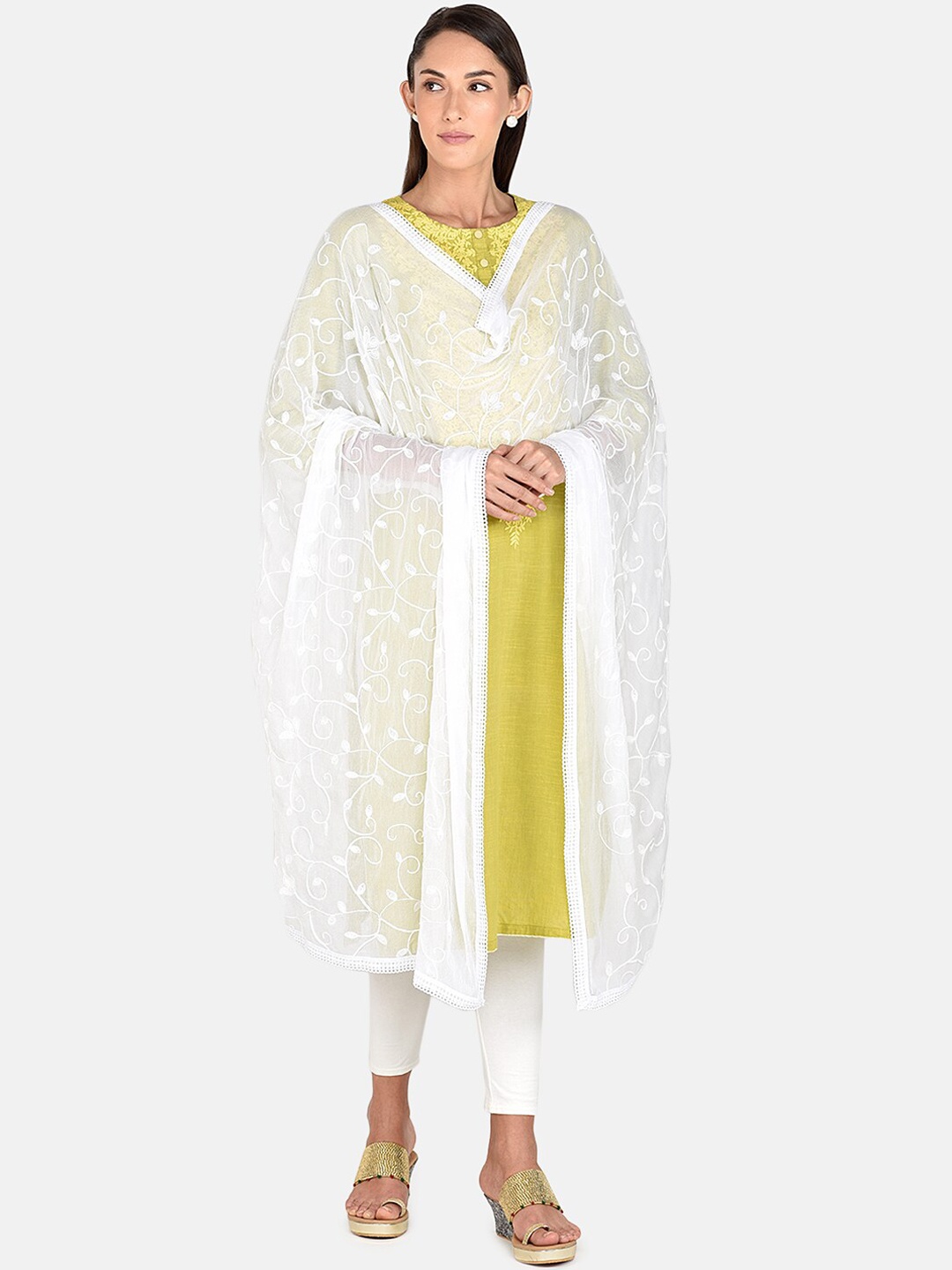 

Dupatta Bazaar White Embroidered Dupatta