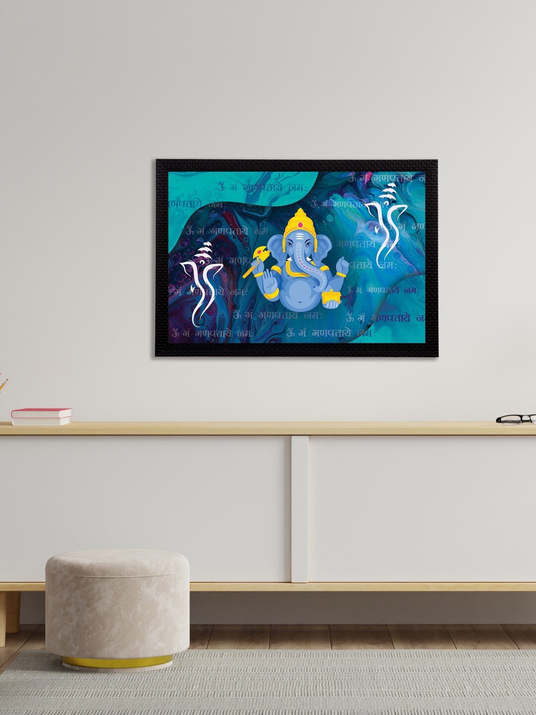 

eCraftIndia Blue & Yellow Lord Ganesha Satin Matt Texture UV Wall Art