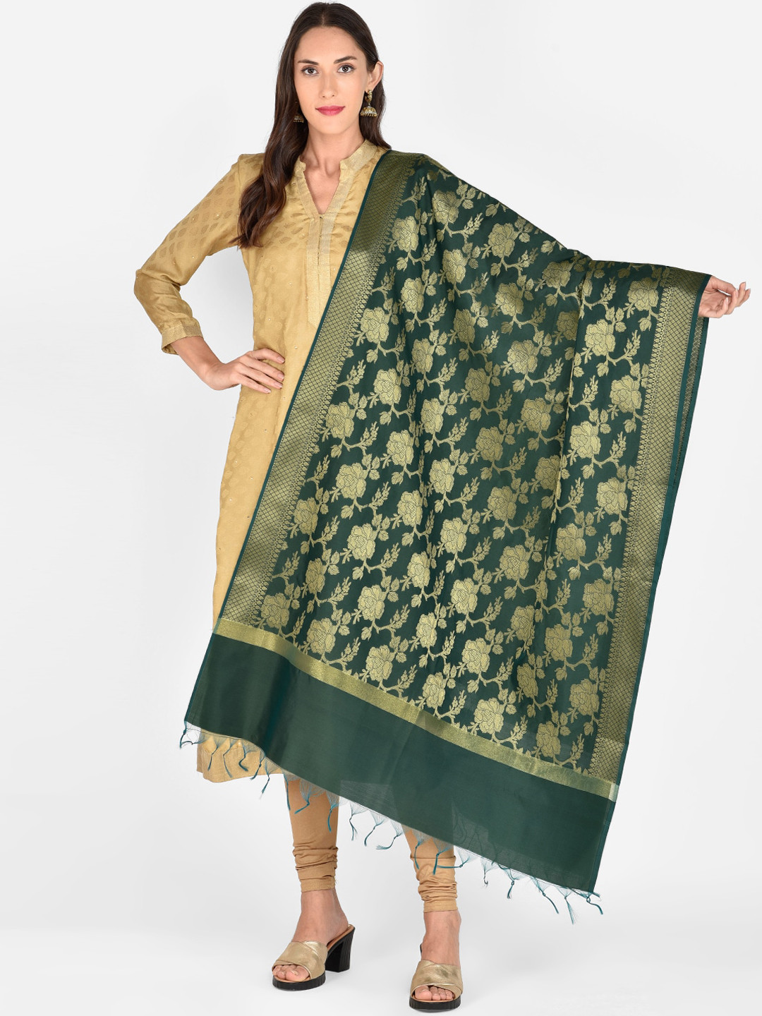 

Dupatta Bazaar Green & Gold Woven Design Dupatta