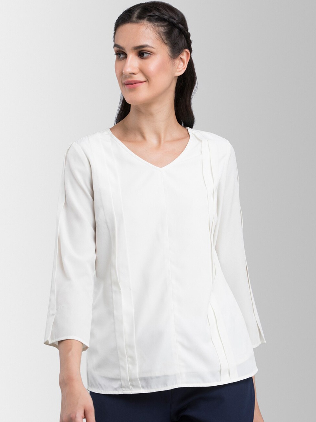 

FableStreet Women White Solid Top